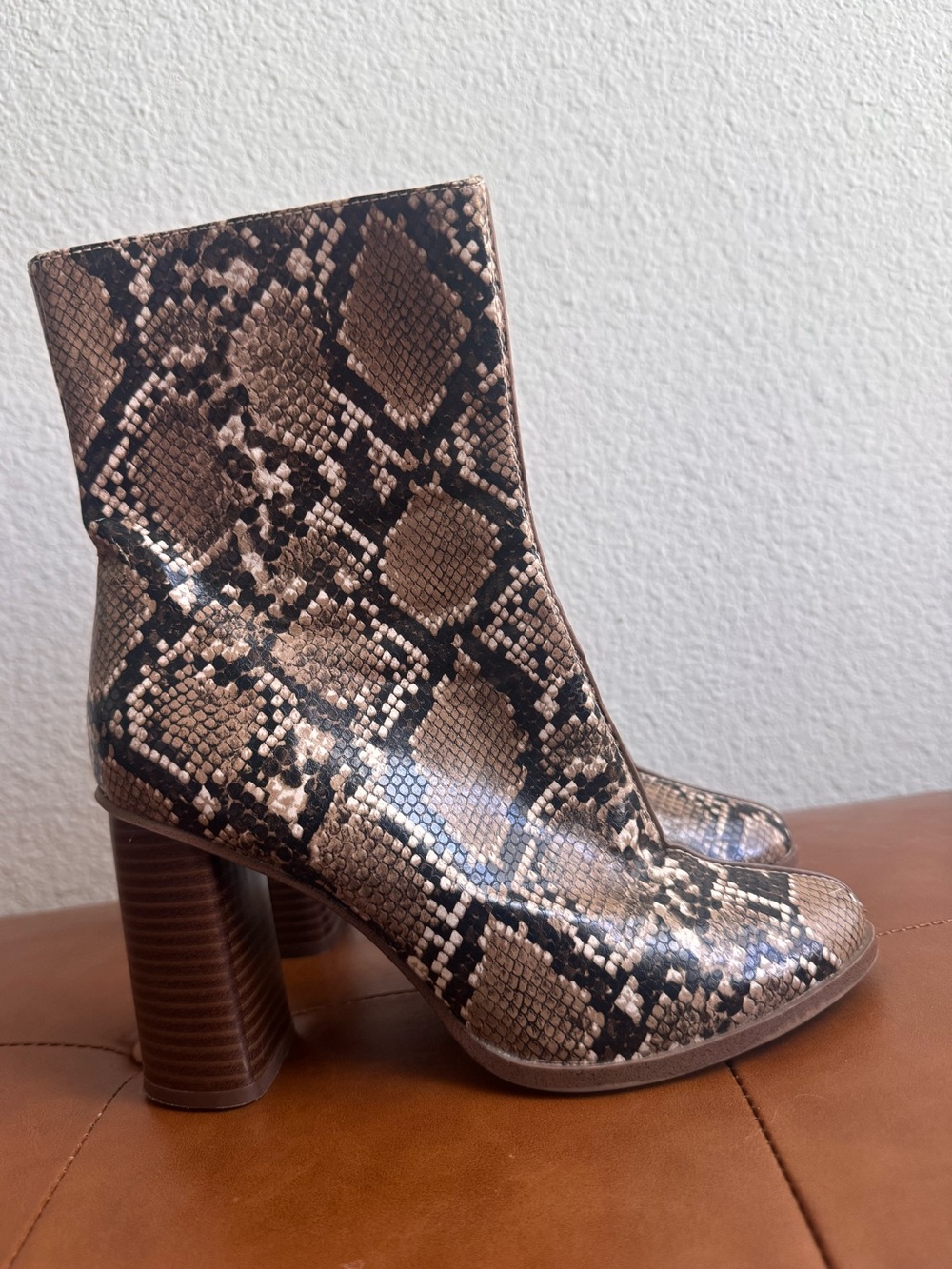 Mango Brown Snake-Print Block Heel Ankle Boots (EU size 37)